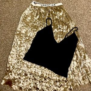 Gold Pleated Maxi Skirt - Black crop tank included